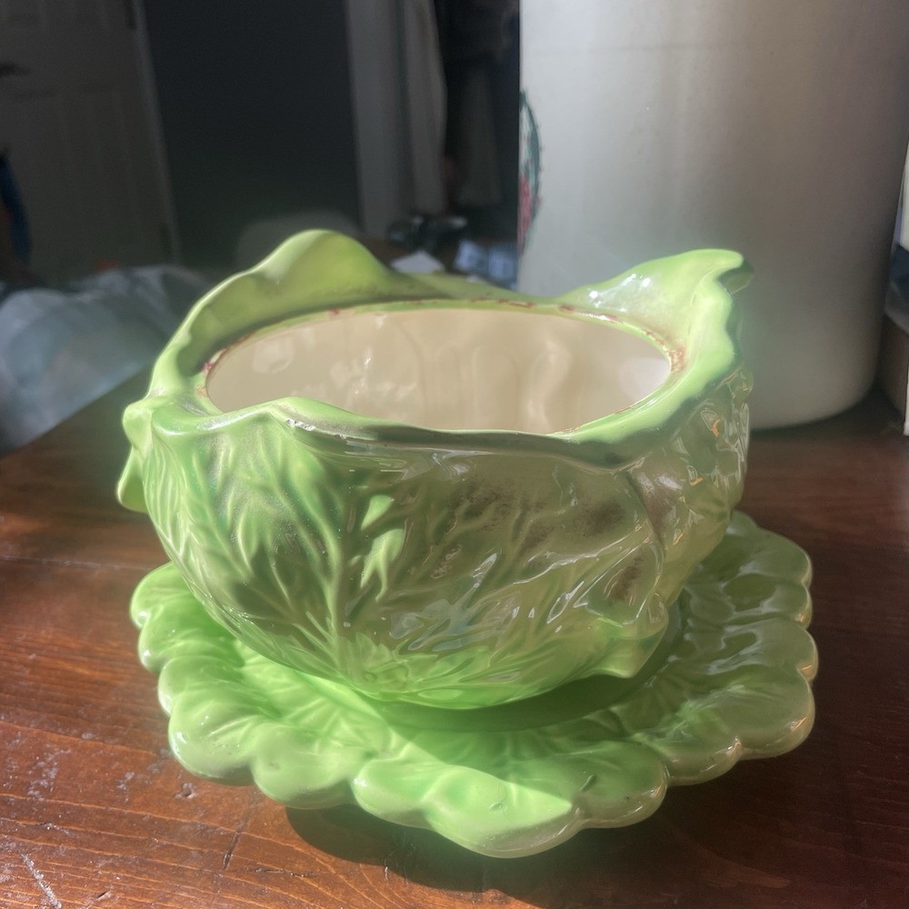 Vintage 80s 70s Holland Mold Cabbage Bowl Soup Tureen with Under Plate No Lid - Picture 2 of 7